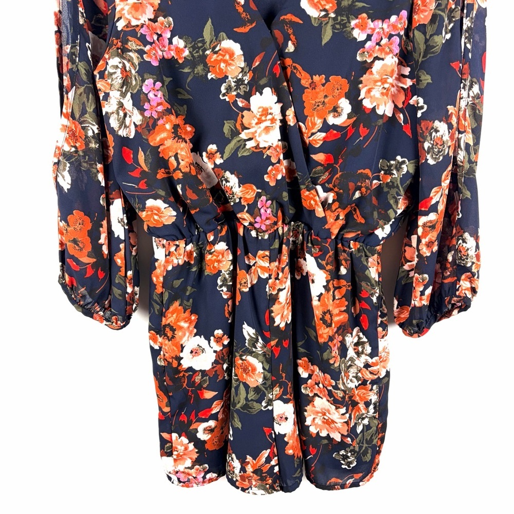 Lulus Floral Romper Dress Overlay Split Sleeve Boho Skort Navy Small - Picture 11 of 16